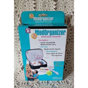 NEW Med organizer. medication travel kit. Black Case, Pill Box, Spoon, Splitter+